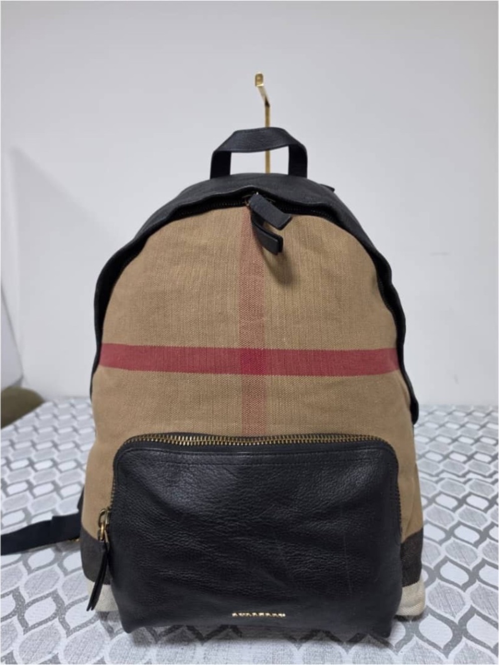 Authentic BURBERRY Mega Check Calfskin Abbeydale Simple Backpack Brown/Black